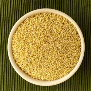 "A bowl of organic Proso Millet grains" "Cooked Proso Millet porridge for a healthy breakfast" "Gluten-free Proso Millet recipes for a balanced diet"